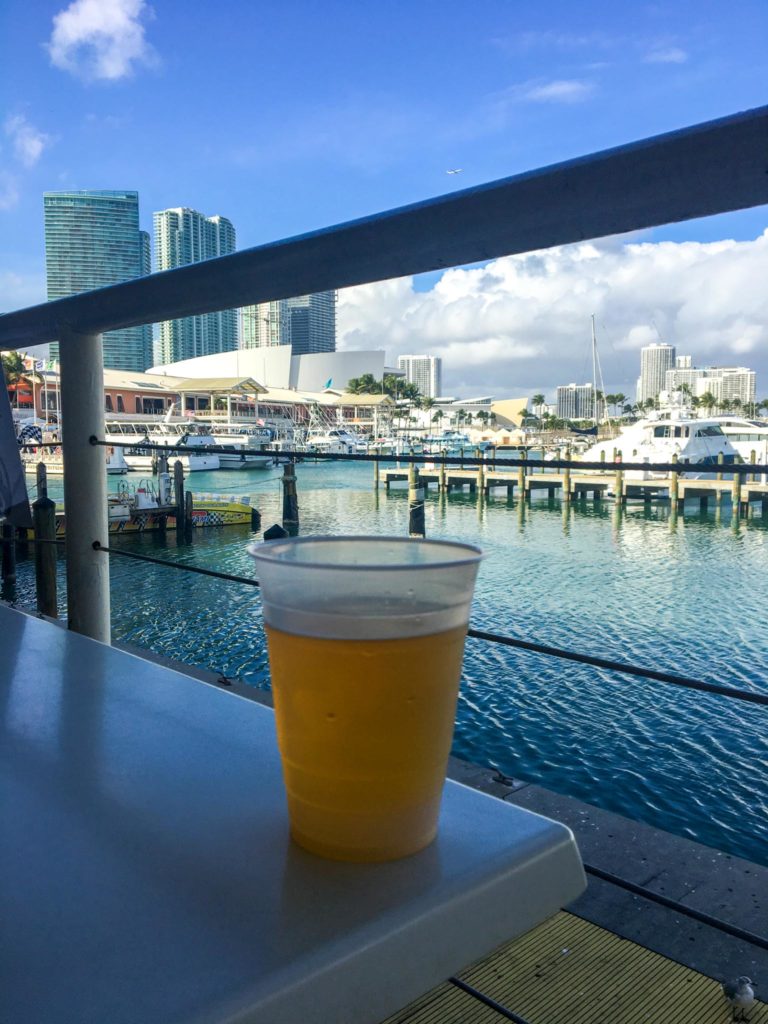 having a beer in bayside marketplace in Miami Florida